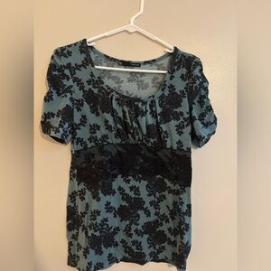 Maurices Black and Blue Leaf Pattern Top